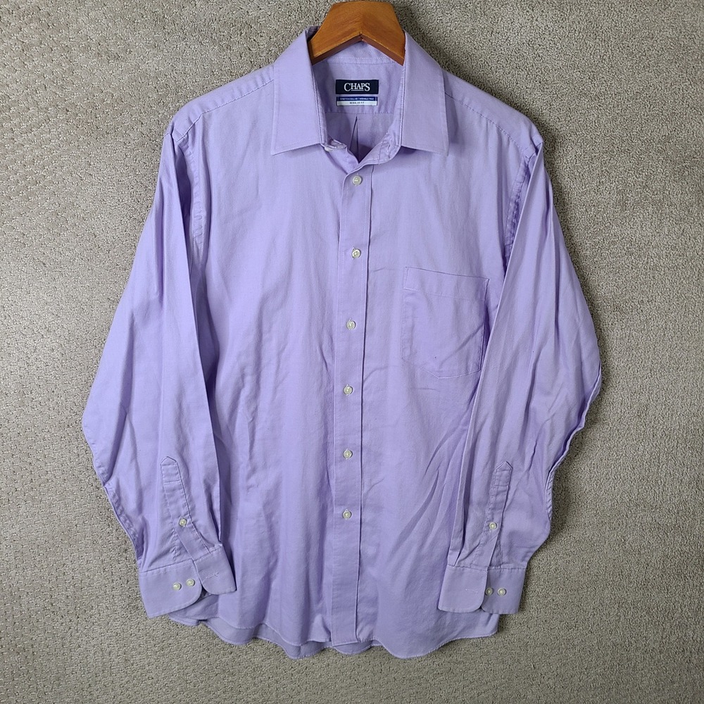 Chaps Shirt Mens 16.5 34/35 Purple Regular Fit Stretch Collar Wrinkle Free